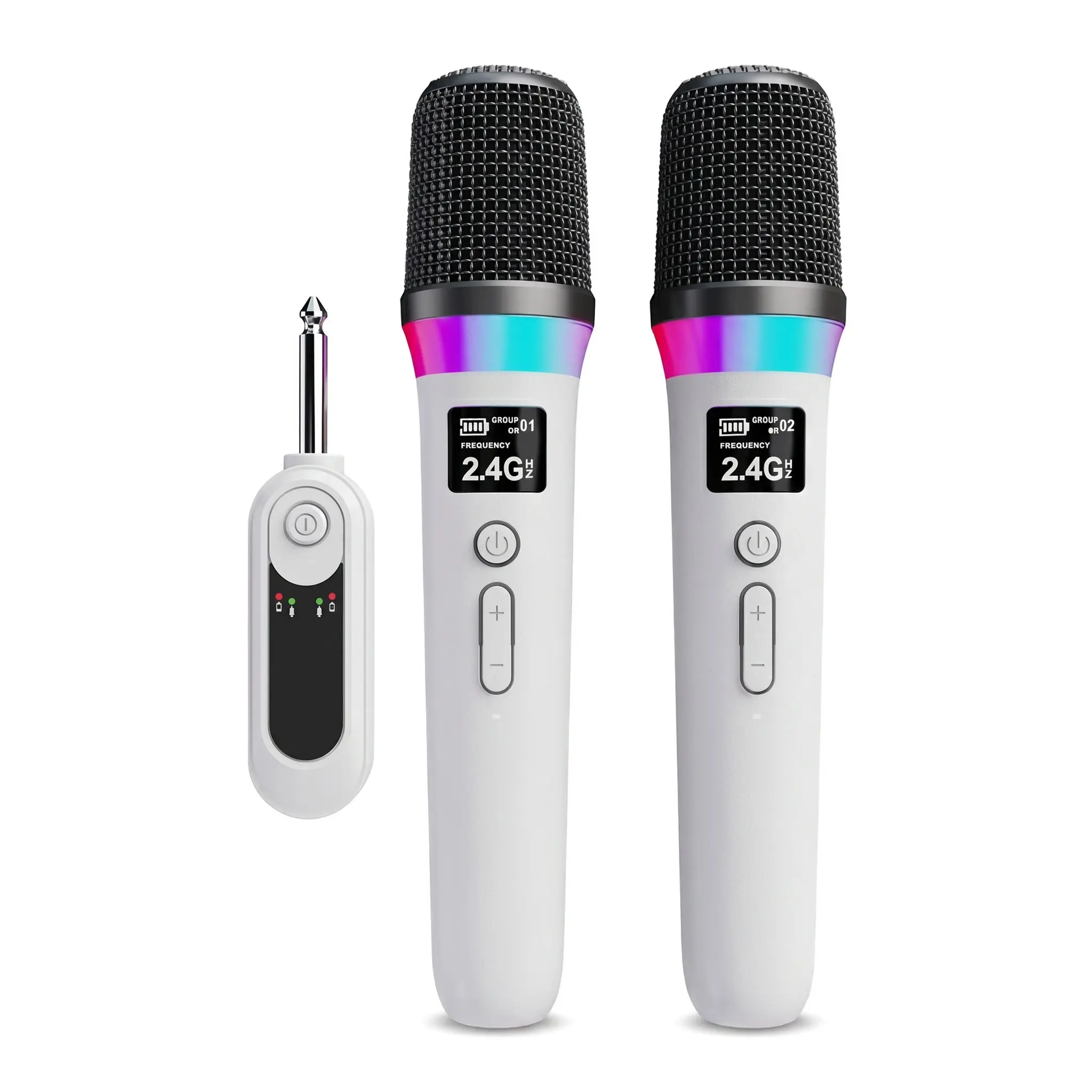 Best Rechargeable Wireless Mic for YouTube | 40H Dynamic Handheld Microphone with RGB LED Light, Volume Adjustable for Gaming, Streaming, Interview