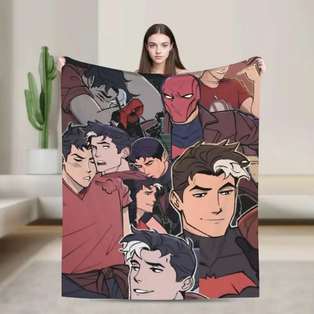 Jason Todd Red Hood Anime Graphic Flannel Throw Blanket, Super Soft Breathable Lightweight Cozy Blanket for Home Sofa Bed Bedroom Travel, Spring Autumn Comfort for Adults Kids Comic Fans, Birthday Holiday Gift, Throw Blankets, Bed Accessories