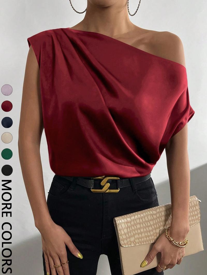 Women's Plain Blouse, Chic Casual One Shoulder Top for Daily Wear, Ladies Clothes for All Seasons
