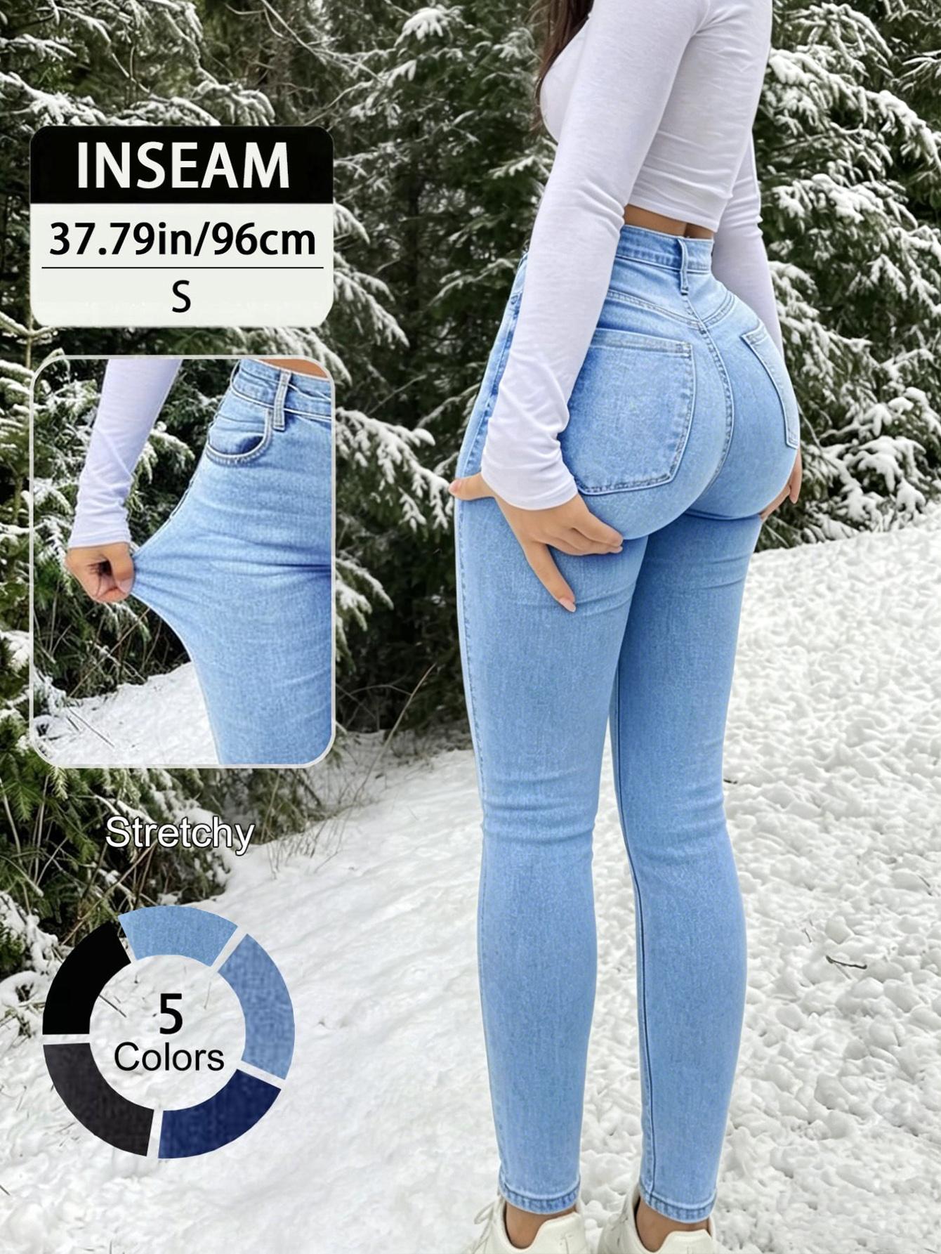 New Elegant Casual Slim-Fitting High Waist Long Pants for Women, Stretchy Button Fly Design, All-Season Plain Surface Trousers
