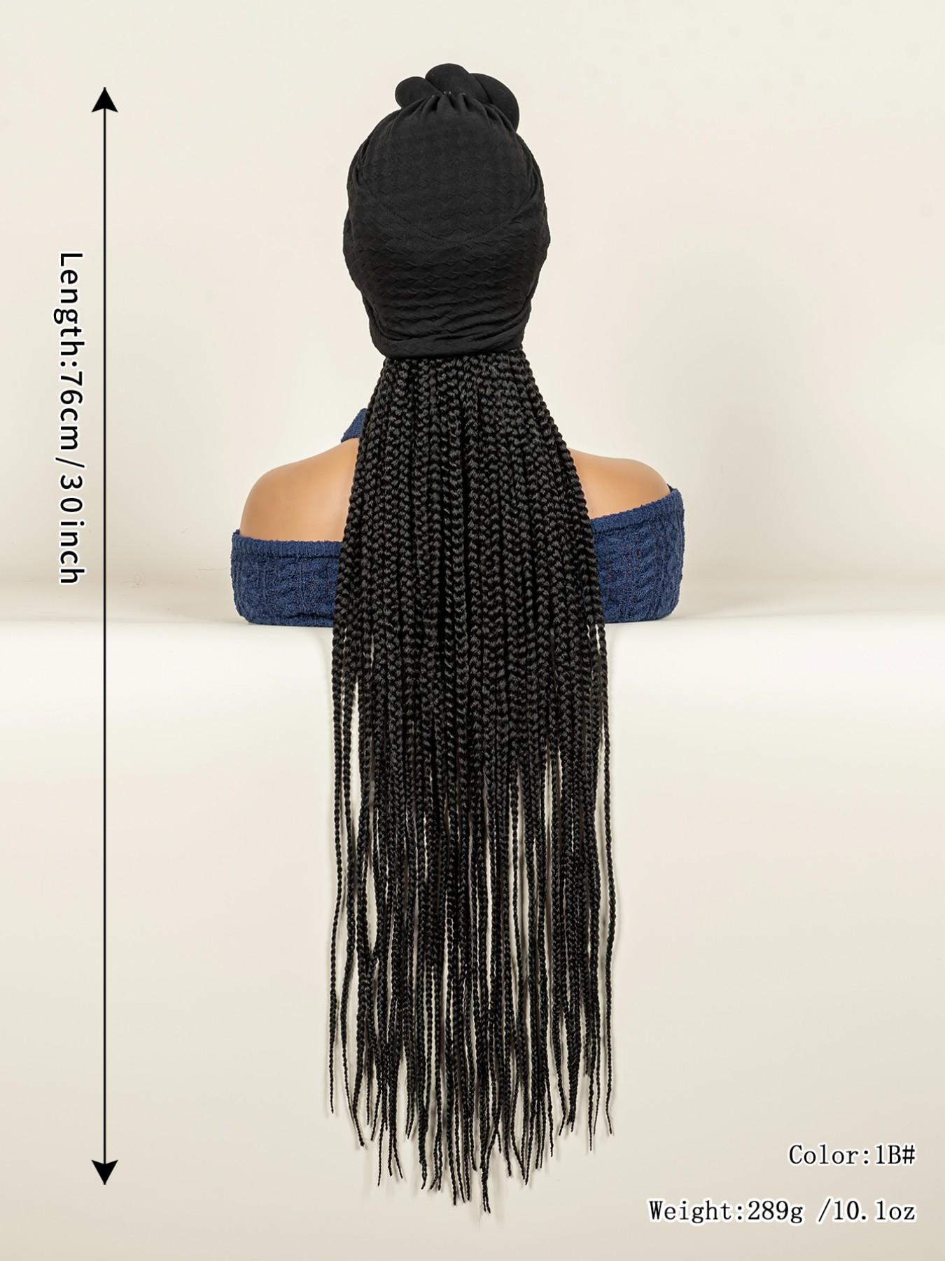 Turban Braided Wig, 30 Inch Extra Long Box Braid Headband Wig, No Glue No Lace, Natural Looking Braids Wig for Daily & Party Use