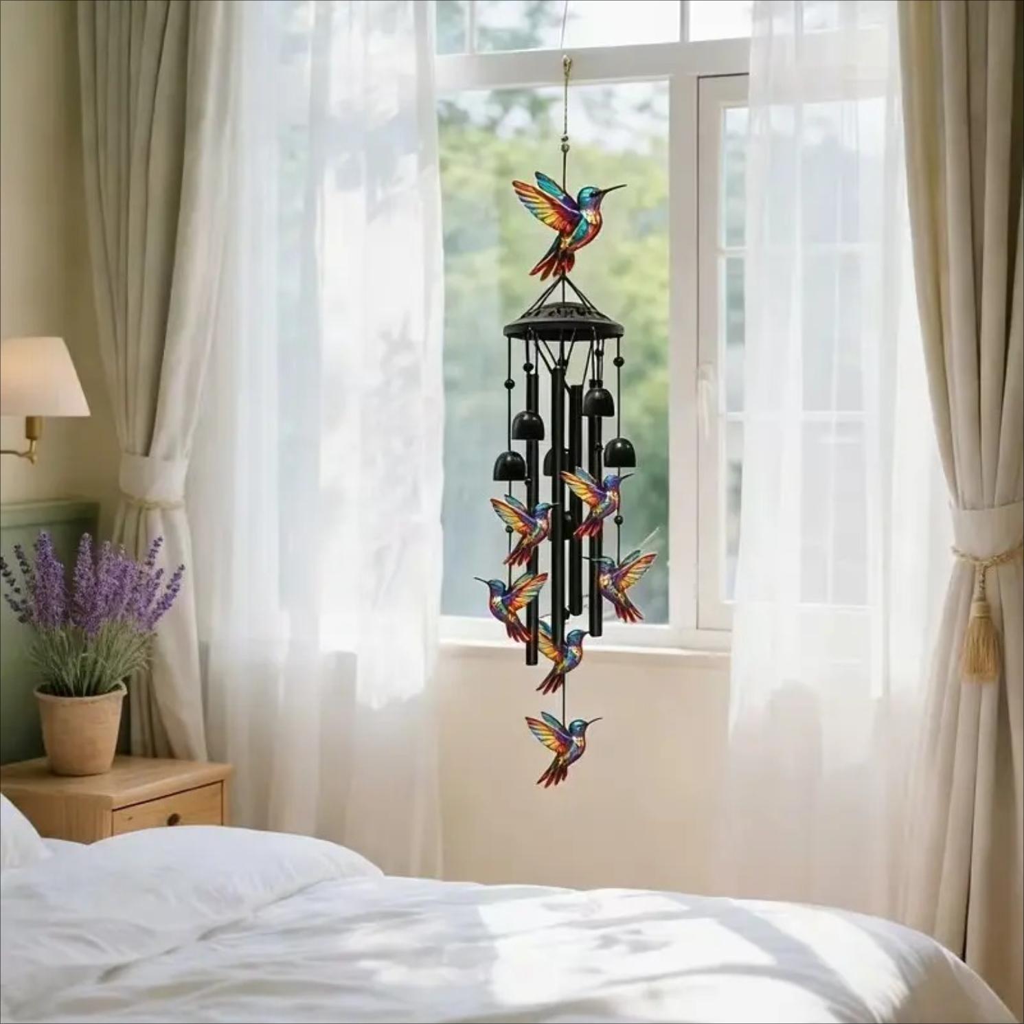 Vintage Hummingbird Wind Chime with Melodic Metal Tubes - Porch Mount Outdoor Garden Decor, Bird Lover Gift for Patio, Soothing Hanging Bell