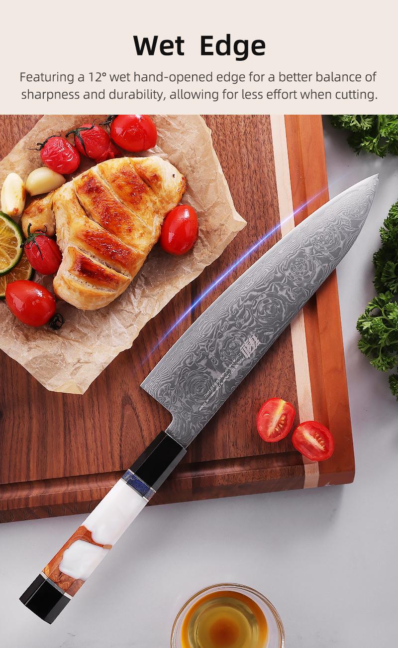 FINDKING 8 Inch Japanese Chef Knife, Professional Gyuto Kitchen Knife, Sharp, Sturdy & Elegant Damascus Knife, for Everyday Cooking (BLACK-ROSE Series)