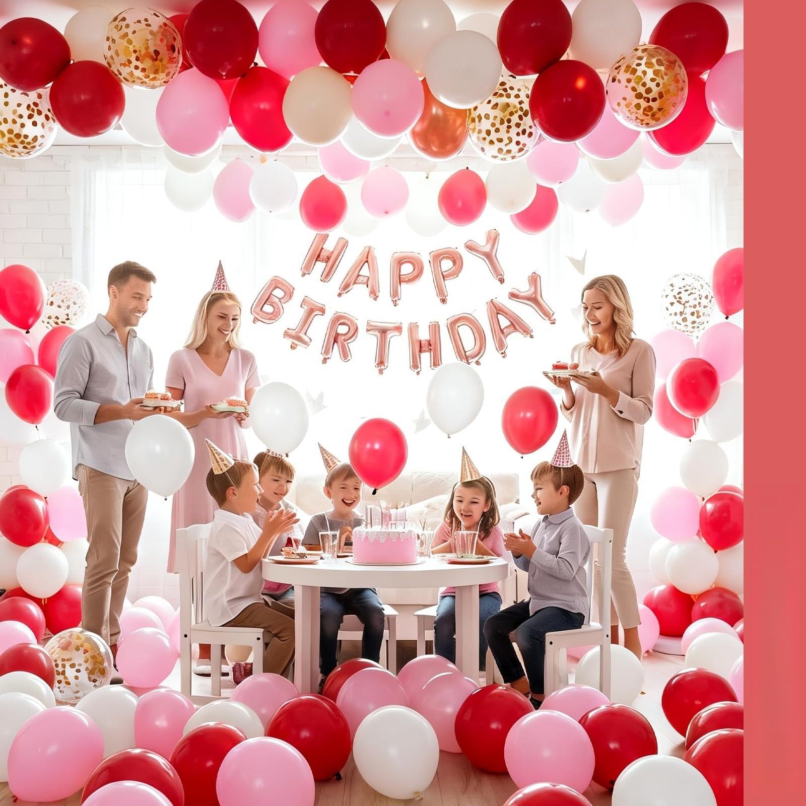 Pink and Red Balloons 66pcs10/ 12 Inch Hot Baby Pink Matte Red White Gold Confetti Balloons for Valentine's Day Engagement Weedding Bachelorette Girl Princess Birthday Party Decorations