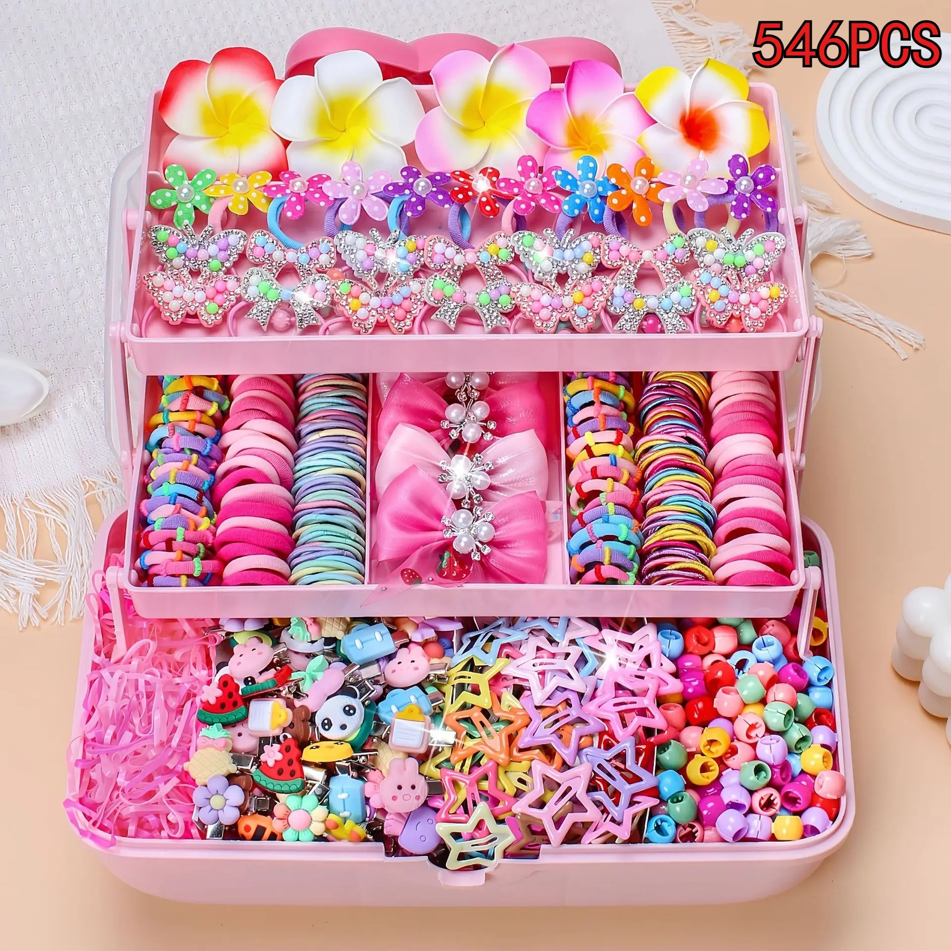 546‑Pcs Girls Hair Accessories Kit, Colorful Cartoon Hair Clips, Floral Barrettes And Soft Elastic Hair Ties, Cute Daily Styling Supplies, Perfect For School Use And Birthday Gift Idea