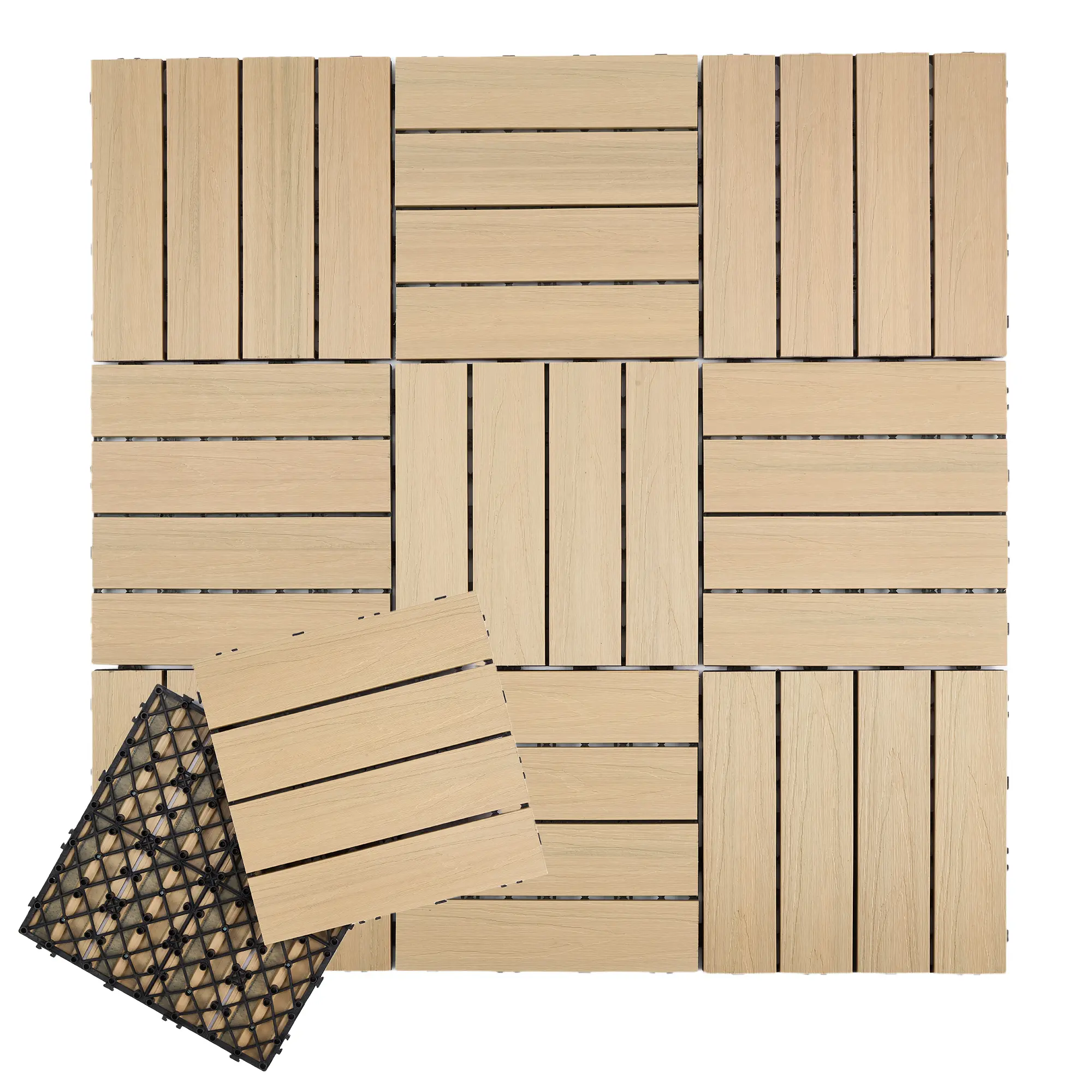 Interlocking WPC Composite Deck Tiles 11.8" Outdoor Flooring, 10 Pack, Weather Resistant & Low Maintenance, Snap-In Patio Balcony Decking