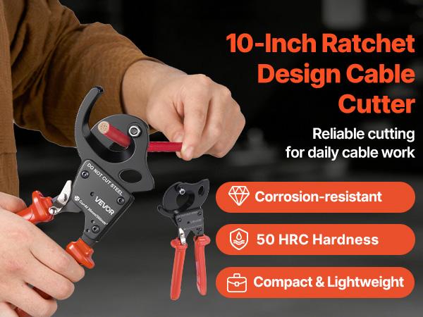 VEVOR Ratcheting Cable Cutter, Spring Steel Blades with PVC-Coated Handles, Quick-Release Button, Heavy Duty Ratchet Cable Wire Cutter for Cutting Copper Aluminum Cables Up to 600 MCM/ 300 mm