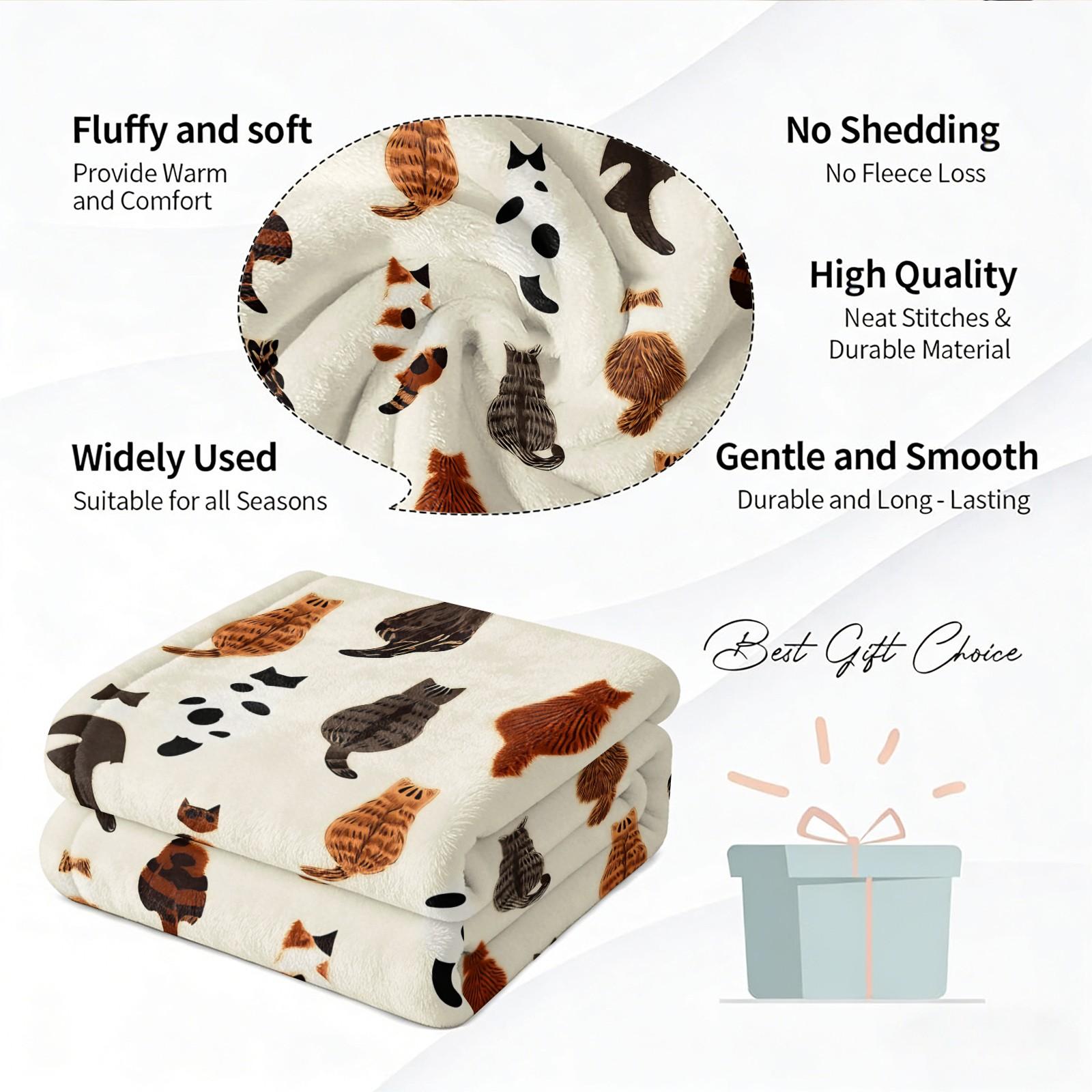 Cute Cat Back Print Flannel Throw Blanket, Soft Warm Fleece Blanket for Couch Bed Sofa, Cozy Plush Gift Blanket with Funny Cat Pattern, Lightweight Decorative Blanket for All Seasons, Perfect Gift for Cat Lovers, Friends & Family
