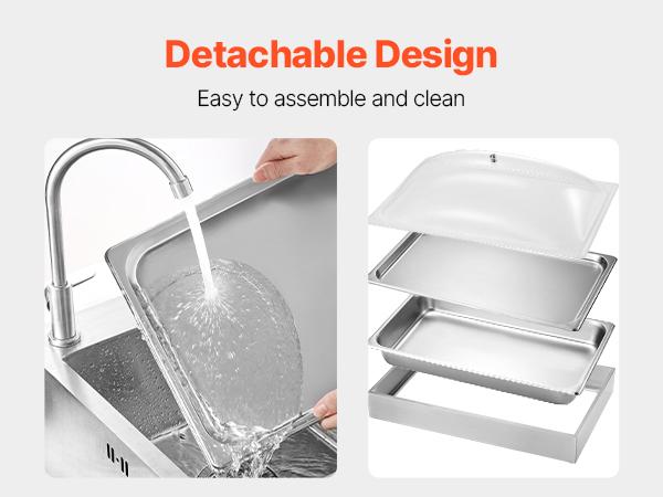 VEVOR Countertop Food Serving Display Container, 1x 1 Pan Stainless Steel Food Serving Tray, Buffet Condiment Dispenser Display Rack with Clear Arc Lid 3 Ice Trays, for Restaurant, Hotel, Party