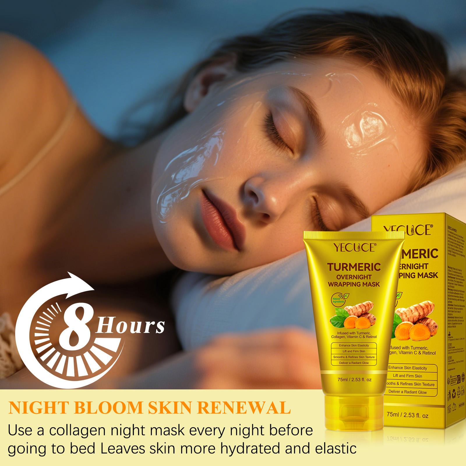 Yecuce Turmeric Collagen Sleep Mask 75ML, Clear Hydrating Radiant Skin, Suitable for All Skin Types, Holiday Gift
