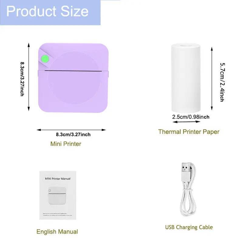 Portable Mini Printer Set, USB Rechargeable Wireless Thermal Printer with Paper, Portable Label Printer, Ideal for Home Office School Portable Photo Printer