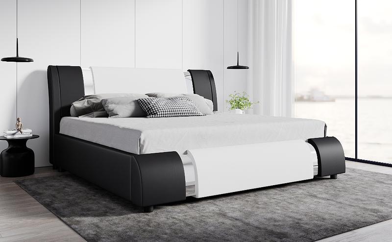 SHA CERLIN Deluxe PU Leather Upholstered Modern Platform Bed Frame 【No Mattress】Modern Low Profile Sleigh Design,Heavy Duty Solid Wooden Slats Support,No Box Spring Needed#ChristmasGifts#TikTokShopBlackFriday