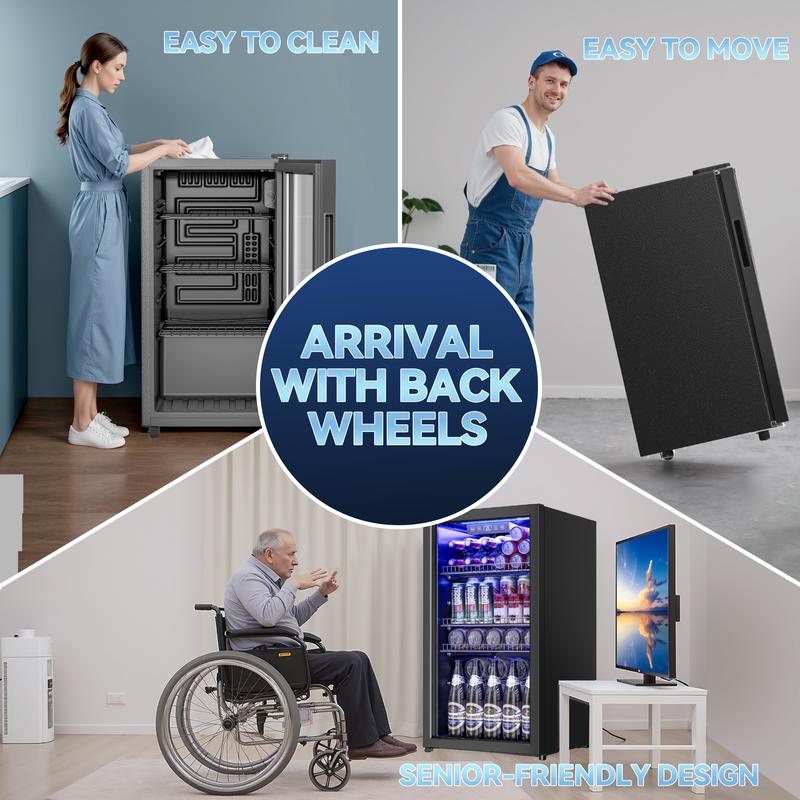 MANASTIN Beverage Refrigerator Cooler, 128 Can Drink Beer Fridge, Wine Soda Cooler, Mini Fridge Glass Door Front for/Home/Office/Bar, Small Refrigerator with Shelves/Light/Wheels MANASTIN Beverage Refrigerator Cooler, 128 Can Drink Beer Fridge, Wine Soda Cooler, Mini Fridge Glass Door Front for/Home/Office/Bar, Small Refrigerator with Shelves/Light/Wheels