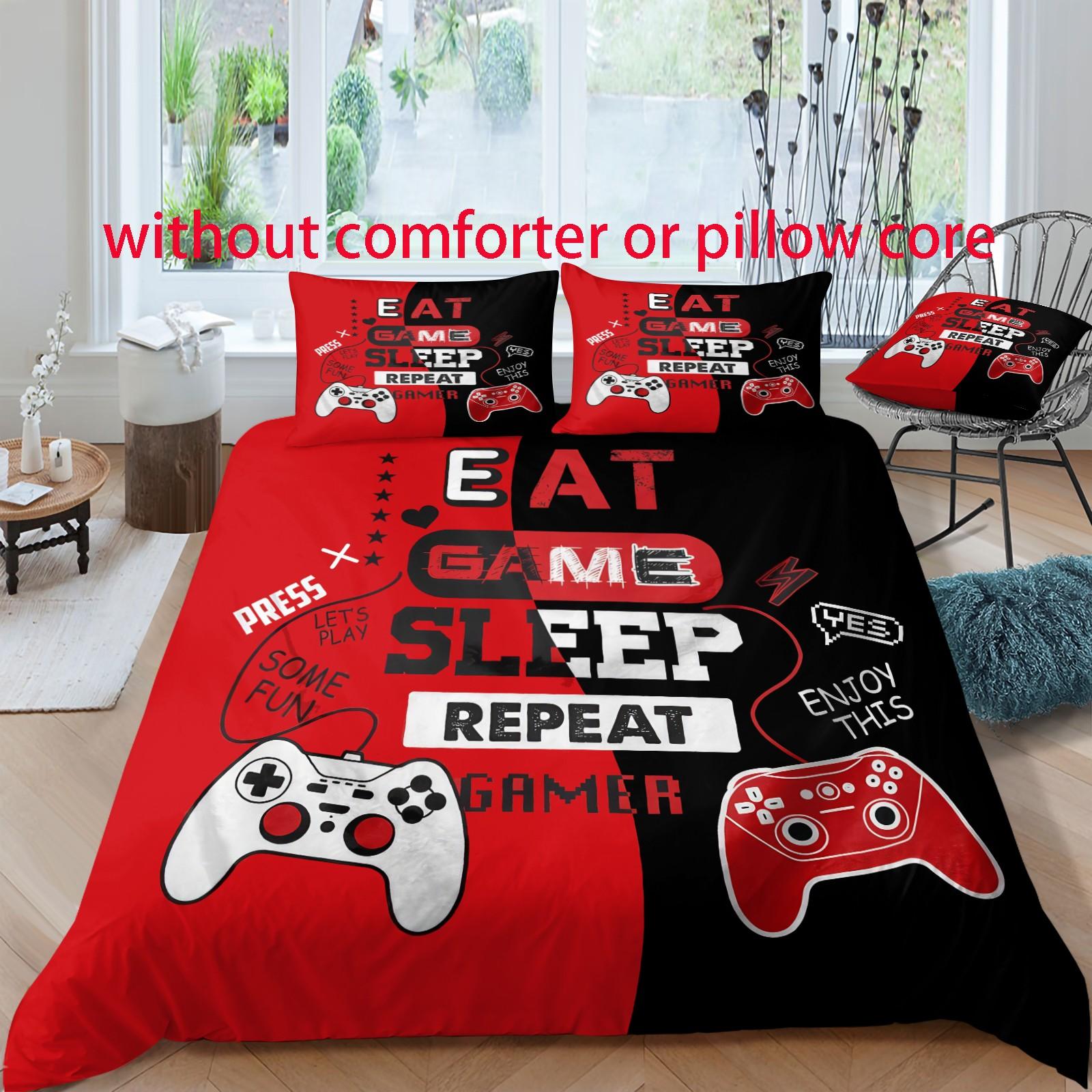 3-Piece Game Controller Print Bedding Set, Soft Breathable Fabric, All-Season Use, Includes 1 Fitted Sheet + 2 Pillowcases