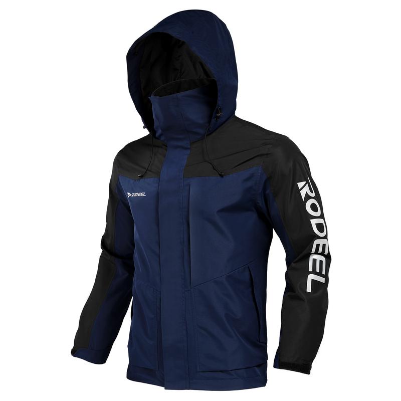 【RODEEL】704 Waterproof Rain Jacket w/ Foldable Hood Men Lightweight Breathable Waterproof Full Zip Hooded Jacket Durable Weatherproof Rain Coat Windbreaker For Outdoor Hiking Camping Fishing Boating Car Washing Construction Roofing Landscaping Gardening