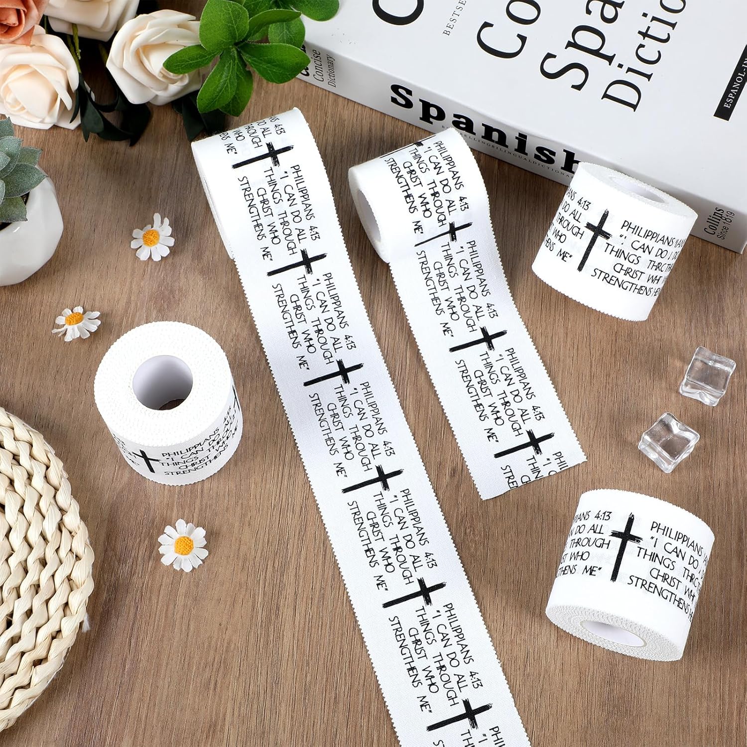 5Pcs-8Pcs Christian Athletic Tape 2in x 23ft, Cotton Zinc Oxide Sport Tape with Faith Cross & Bible Verse, Religious Wrist Wrap for Football Baseball Gym Boxing First Aid Injury Support