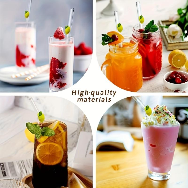 5-Piece Set Reusable Glass Straws with Cleaning Brush, Heat-Resistant Borosilicate, Dishwasher Safe, Ideal for Smoothies, Cocktails, Juices