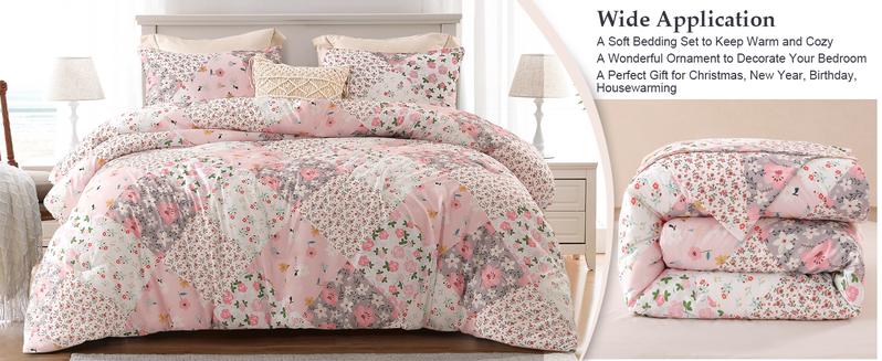 Whale Flotilla King Comforter Set - Soft Reversible Boho Pattern Microfiber Patchwork 1 Comforter 2 Pillow Shams Bedspread for Bedroom Home Decor