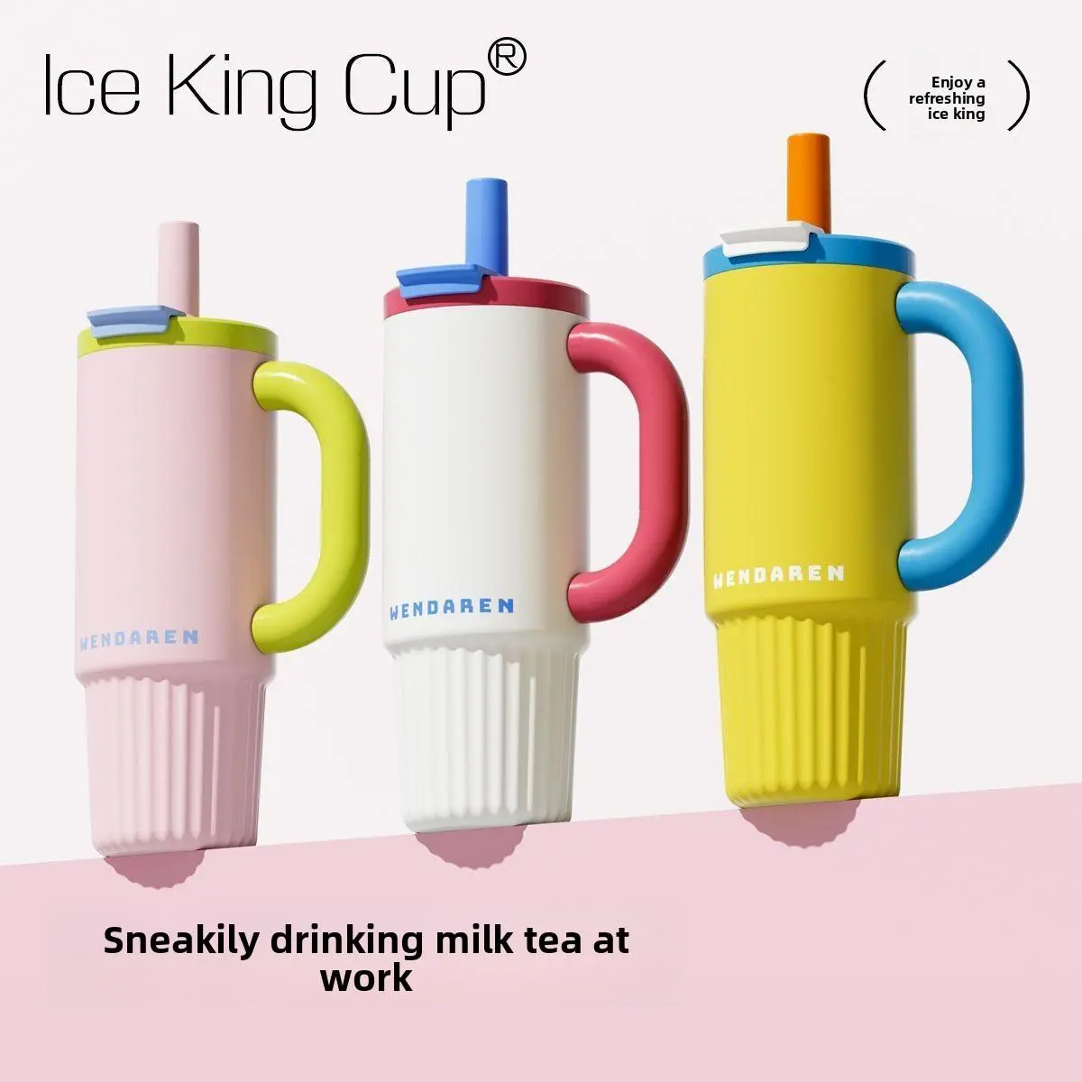 Women's Large-Capacity Straw Insulated Cup with Ceramic Liner - Fashionable Outdoor Sports Thermos, Camping Drinkware Gear