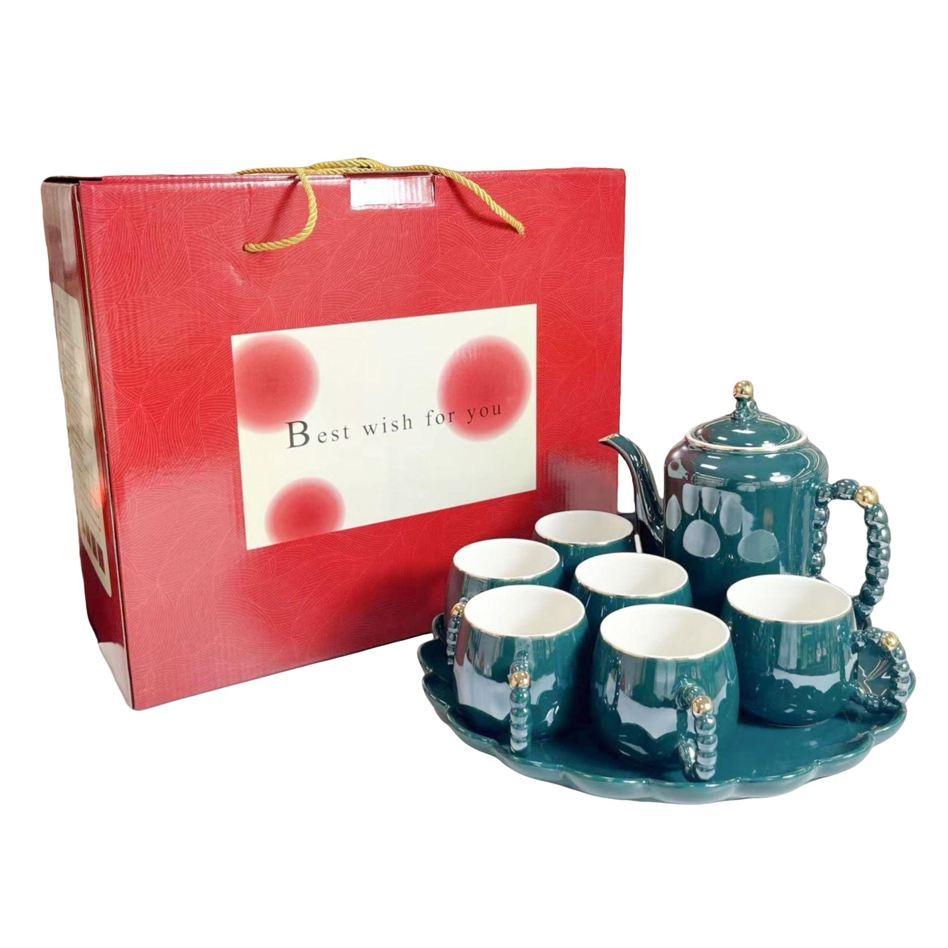 8-Piece Ceramic Water Set, 1.2L Kettle, 6 Cups, 13in Tray, High-End Ceramics, Perfect Gift for Parents, Creative Kitchenware，Boxed gift