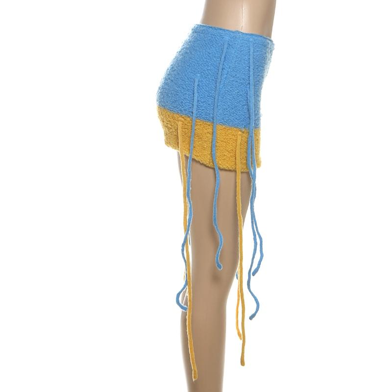 DOUCIU Summer Trend Street Hip-Hop All-Match Cute Tight Sexy Hot Retro Women'S Thin Solid Color Simple Woolen Short Skirt Street Fashion Skirt