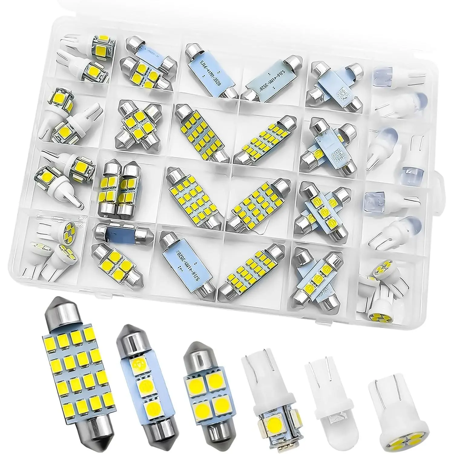 42 Pack White Auto Interior LED Bulb Kit, DE3175 T10 194 31mm 41mm Lamps, Universal Replacement Lights for Car & Truck Dome, Map, Door, Courtesy, License Plate & Marker Lights
