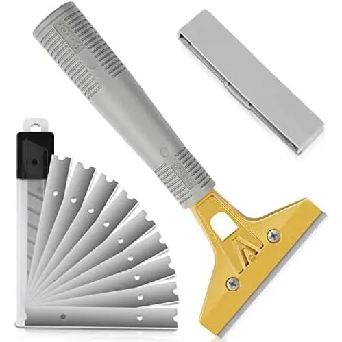 Razor  Scraper, 4 Inch Scraper Tool with 10 count Extra Metal , Multi Purpose Heavy Duty Scraper for Window, Glass, Floor, Wall, Stove, , Caulk, Labels, Adhesive, Sticker by