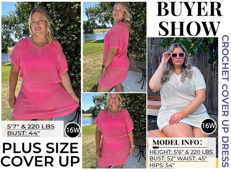 Aqua Eve Plus Size Swimsuit Cover Up - Crochet Bathing Suit Coverups Short Sleeve Beach Dress Swimwear