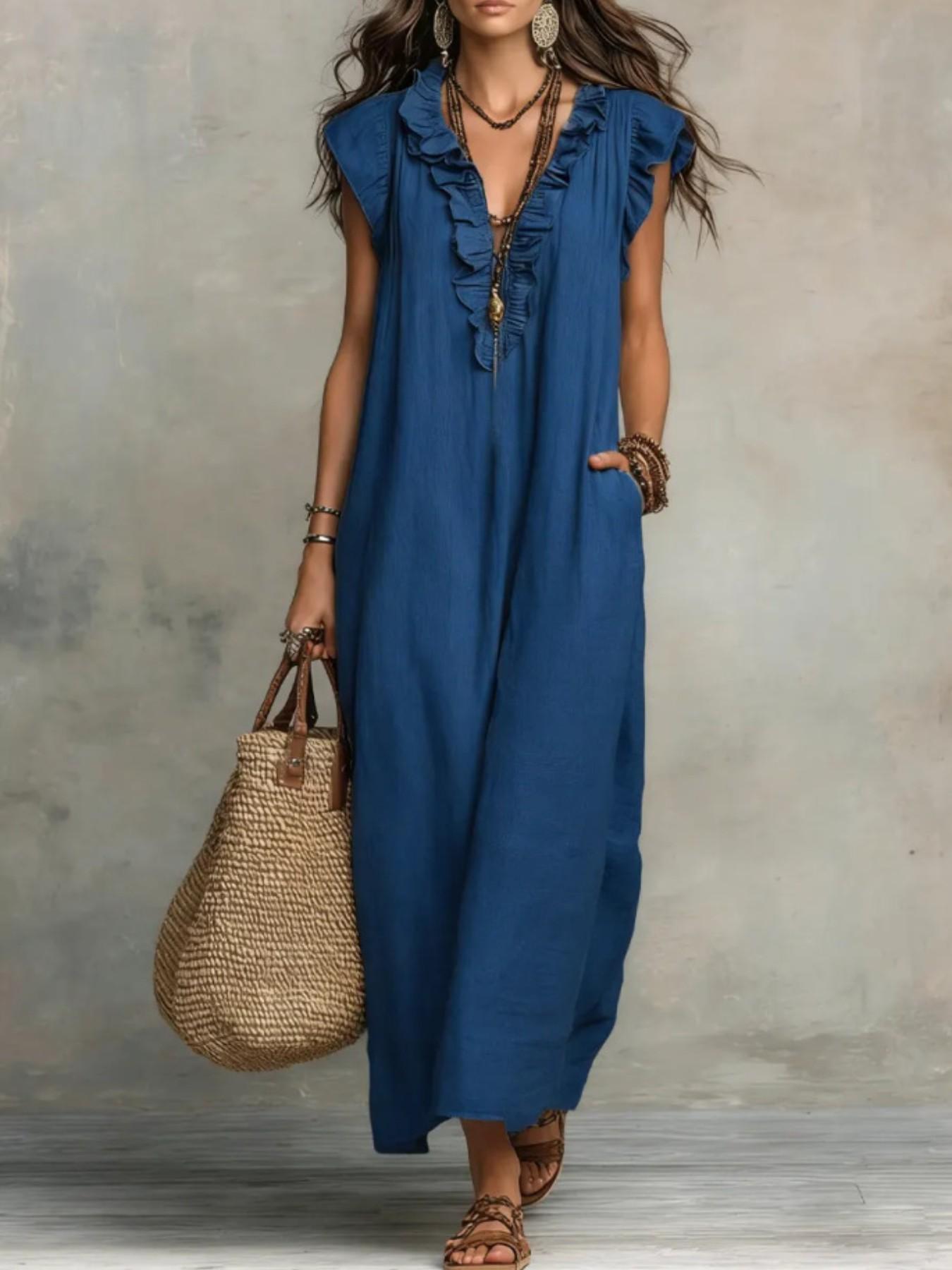 Bohemian Flying Sleeves Floor Length Skirt, Spring Summer New Arrival, European and American Casual Style, Women's Fashion Dress