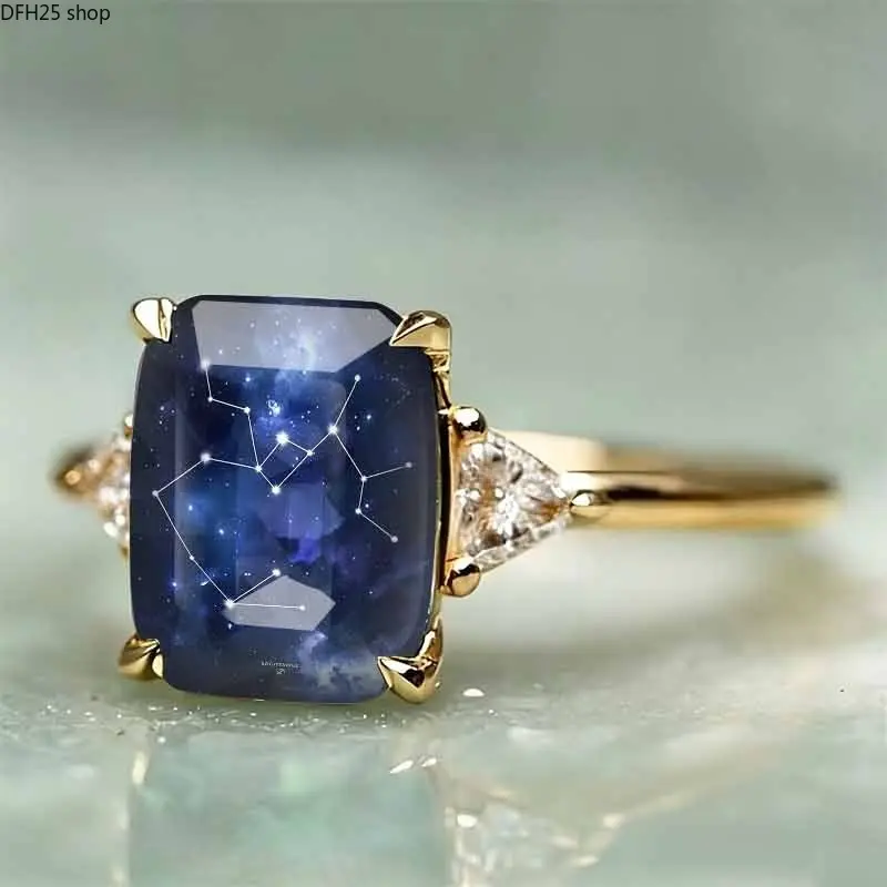 Vintage Square Galaxy Constellation Art Ring with Celestial Night Sky Illustration, Alloy Statement Ring, Lightweight Fashion Jewelry for Daily Wear, Casual Outfits and Cosmic Style