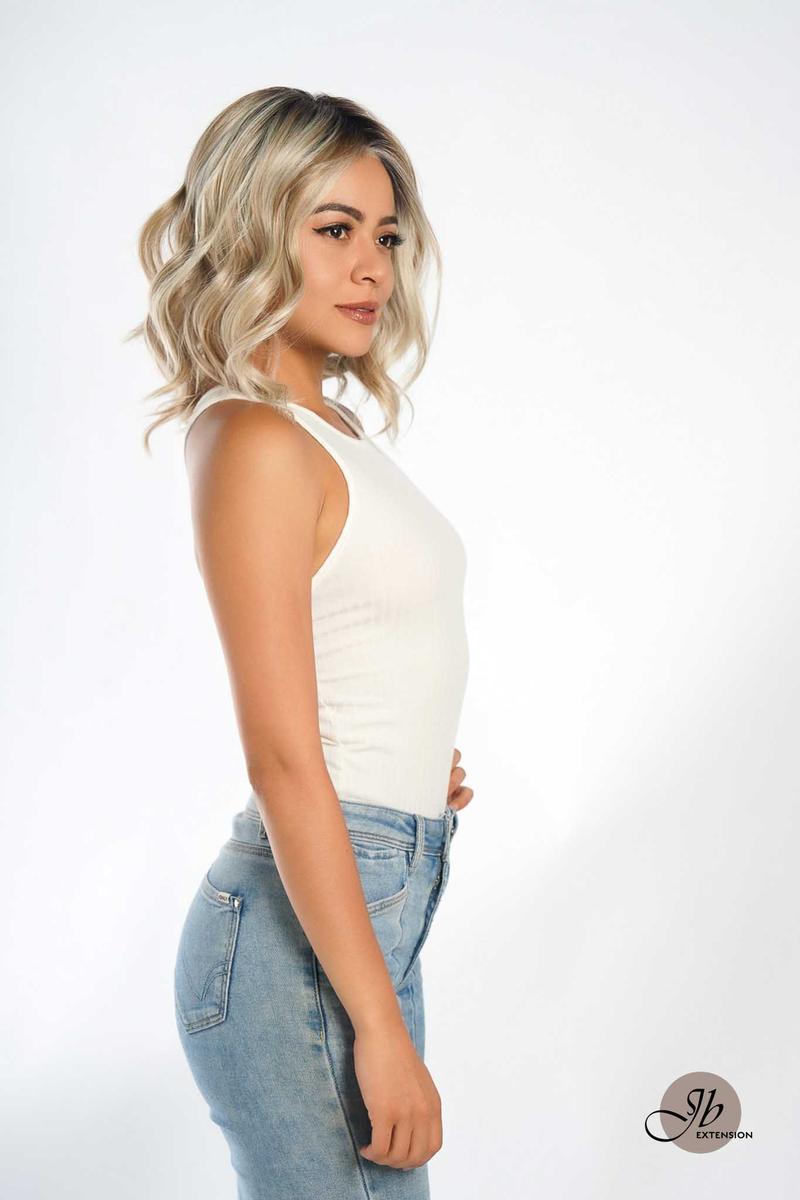 JBEXTENSION CARLI MONO Monofilament Handmade Wig 6X5 Full Monofilament Hand Tied Top Wig 14 Inches Mix Blonde Wave Mono Lace Wig With Anti-slip Silicone Strips Glueless Wig CARLI MONO【BENDY EAR TABS】