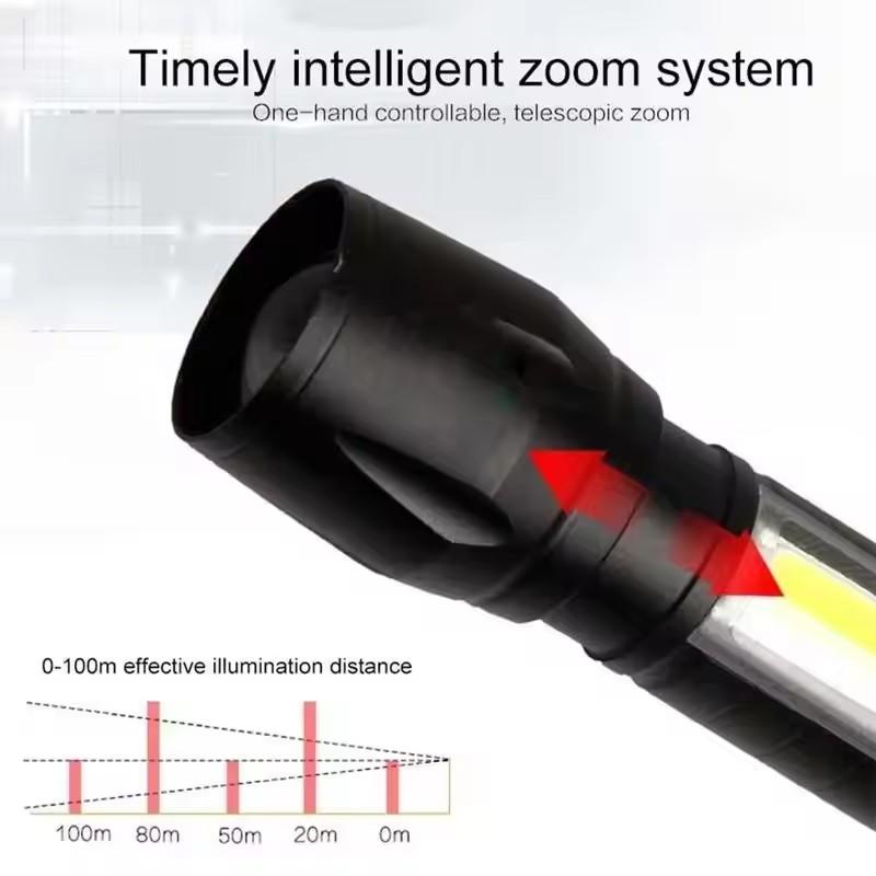 Mini LED Rechargeable Flashlight, COB+XPE Zoomable Torch, 3 Mode, Built in Battery Flashlight, Outdoor Camping Emergency Lantern