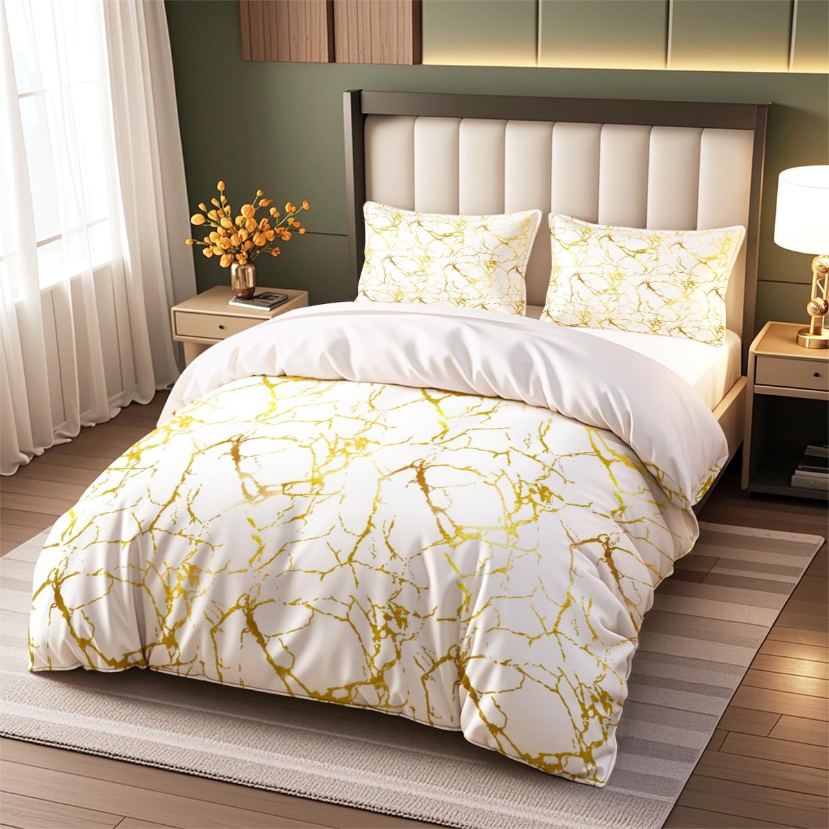 Marble Pattern Bedding Set, Includes Duvet Cover and Two Pillowcases, 100% Polyester, Suitable for Bedroom and Guest Room, Decorative Bedding Set