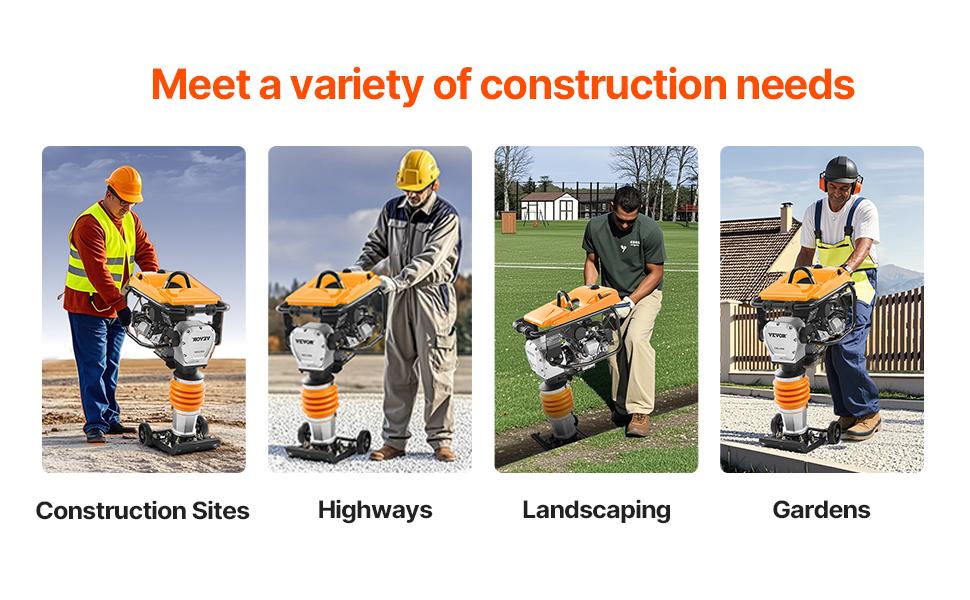 VEVOR Jumping Jack Compactor, 6.5 HP Vibratory Rammer Fuel-Powered 196 cc Engine Tamper, 3600 lbs Impact Force, 26 Max Compaction Depth, Four-Spring, for Soil, Gravel, Concrete Slabs, Foundations