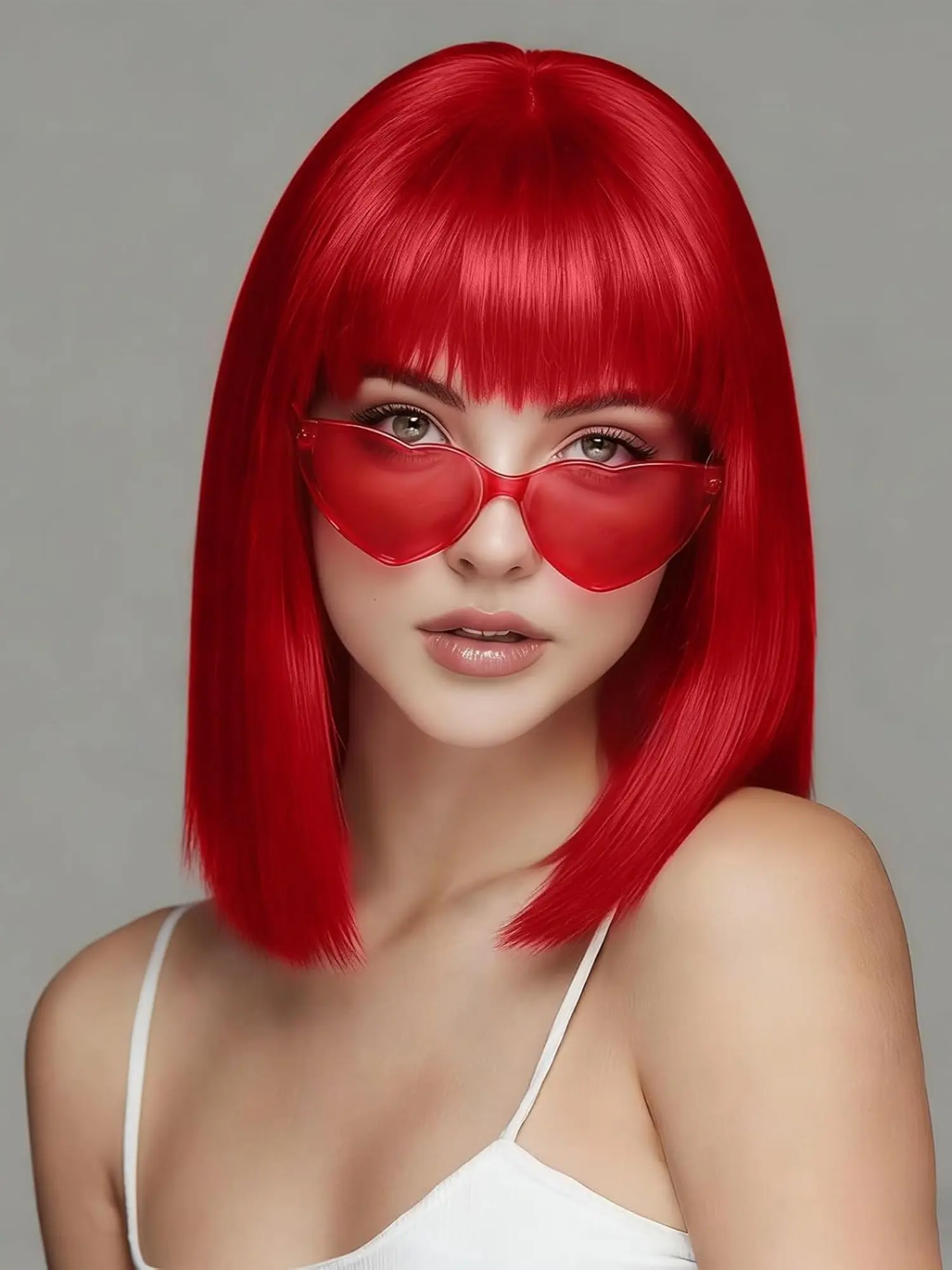 Short Bob Wig with Bangs, Synthetic Wig, Heat Resistant, Party Cosplay Halloween Wig, Vampire Devil Horror Costume