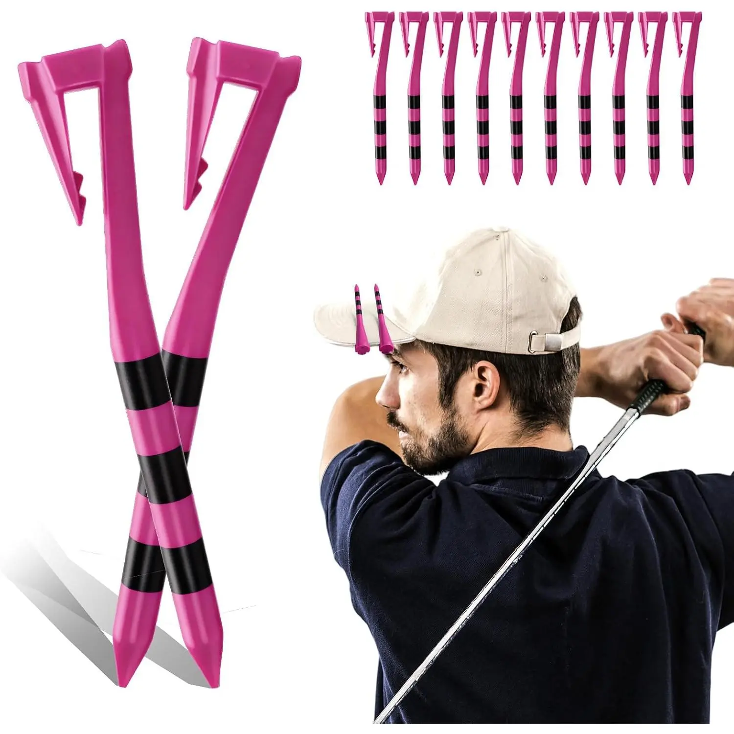 Golf Tees Plastic 3 1/4 Inch with -in Hat Clip 20 Pack, Unbreakable 4-Prong Striped Tees for Consistent Height, Bright Colors with Quick -Course Access Design