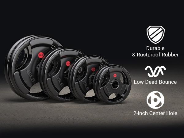 Olympic Rubber Grip Plates for Barbell, 50LBS-190LBS 2-Inch Weight Plates for Weightlifting in Home & Gym SpringStatements