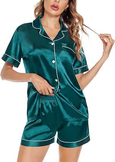 Women's & Men's Matching Satin Pajama Set, Short Sleeve Lounge Wear, Comfortable Couple Nightwear for Valentine's Day, Anniversary, Homewear