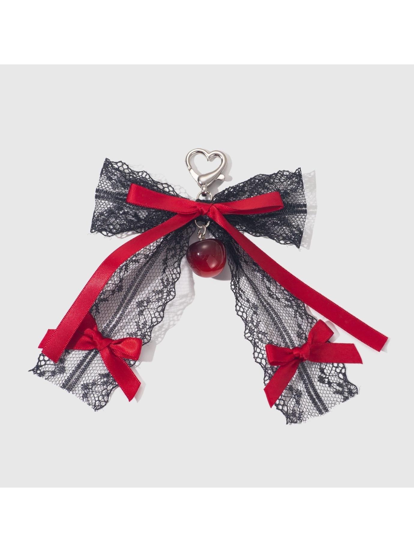 Fashionable Sweet Cool Style Lace Bow Cherry Pendant Keychain Bag Charm, Boho All Seasons Hanging Ornament