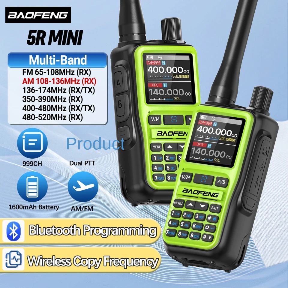 BAOFENG UV-5R Mini 2025 New Outdoor Walkie-Talkie for Mountain Climbing 5W Output Power APP Programming Type-C Charging Dual PTT Dual Band 999CH-Channels Rechargeable Walkie Talkie