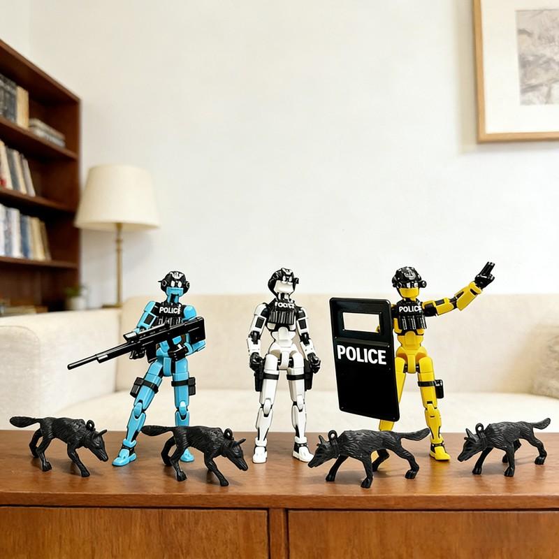 T13 Action Figure Police Style Military Theme Doll with K-9, Jointed Figure, Desktop Collection Decorative Ornament, Perfect for Collectors