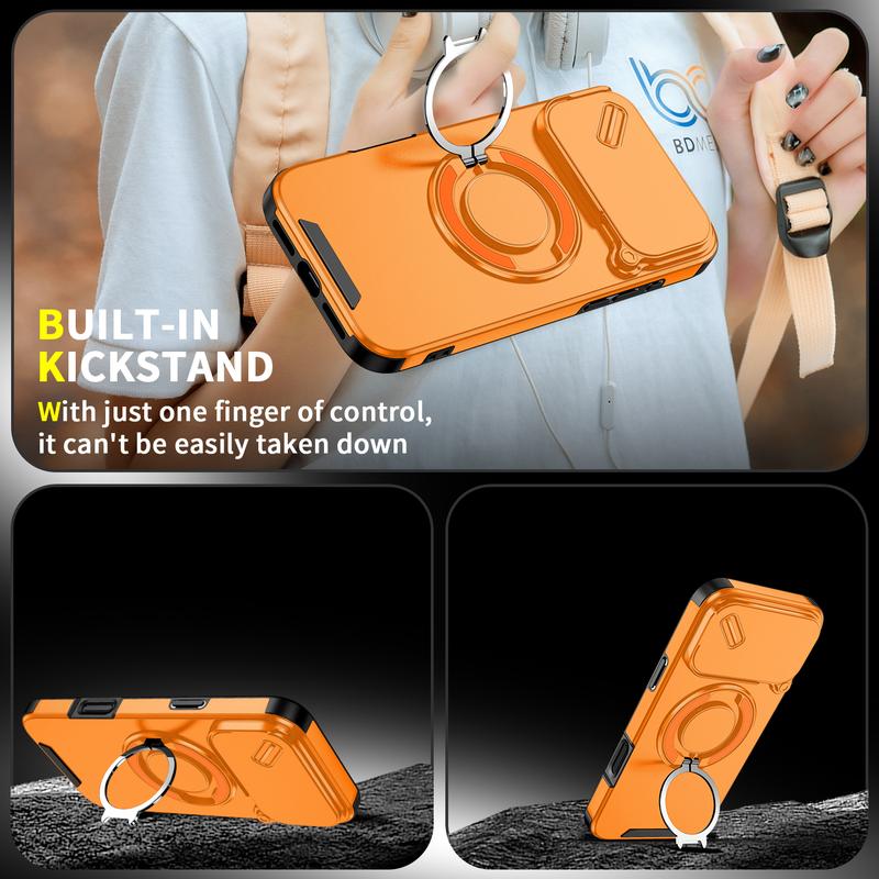 For iPhone 17 Pro Max 16 15 14 13 12 Magnetic Ring Stand Case Compatible with MagSafe Accessories, with Phone Ring Grip Holder Kickstand/Slide Camera Cover, Protective Sturdy Case