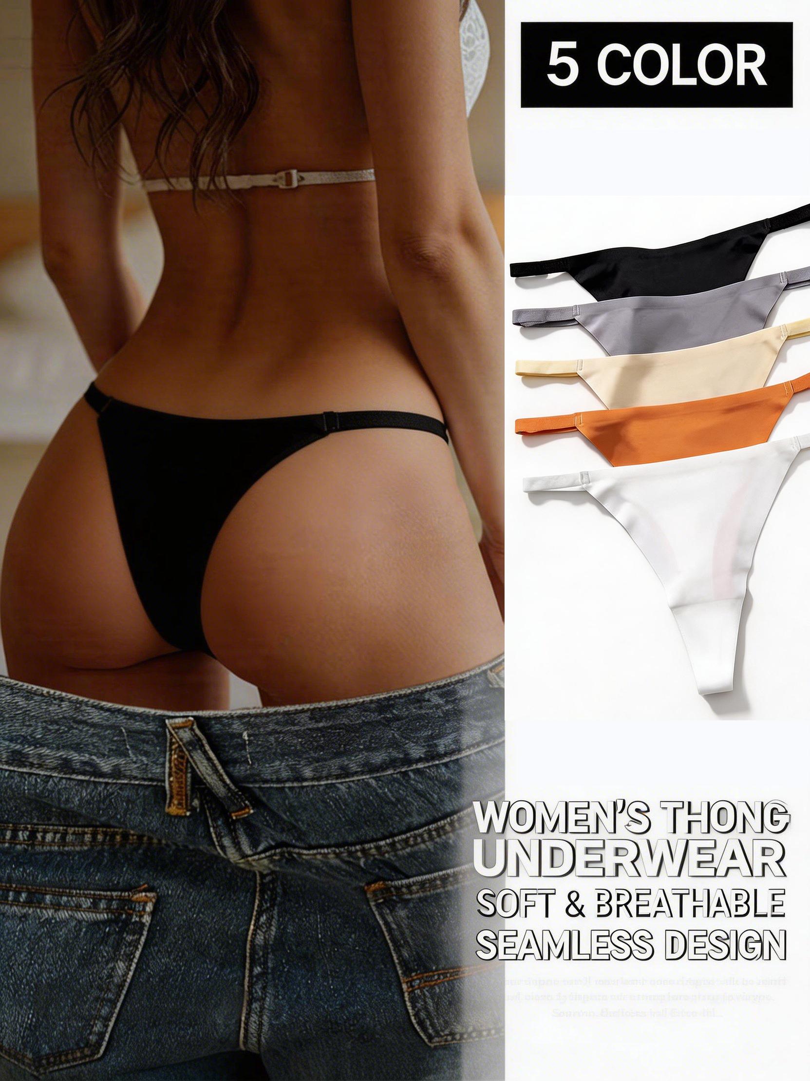 5-Pack Women's Ice Silk Seamless Thongs, Soft Thin String Design, Satin Bikini Sexy Underwear