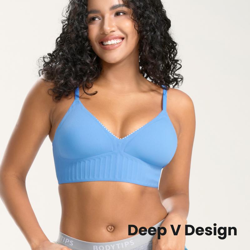 BodyTips Ultra-Thin Ribbed Wireless Bra with Backless Design
