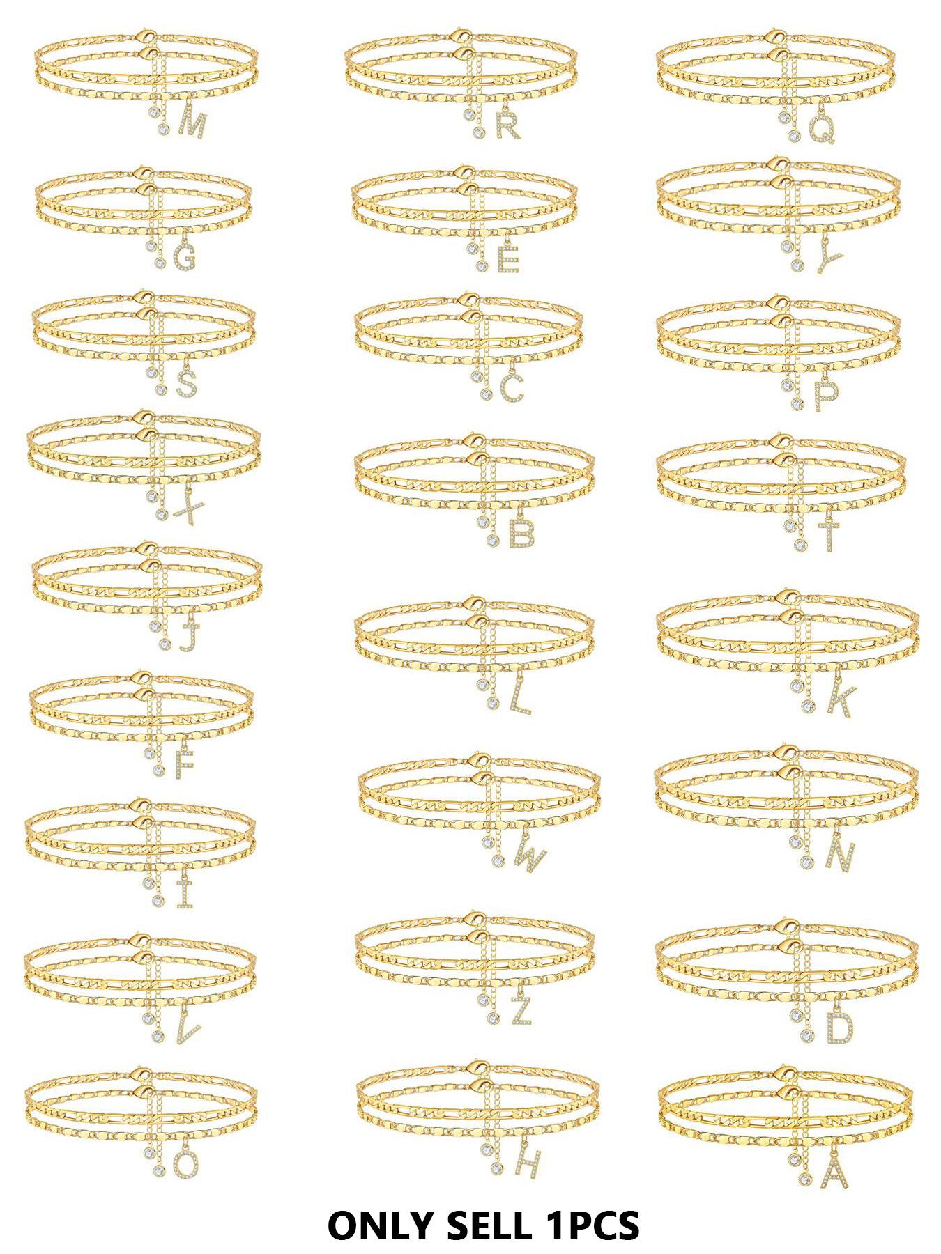 Personalized Layered Anklets for Women | Cute Gold Initial Ankle Bracelet Set with Adjustable Extender | Dainty Sparkle Letter Charm | Trendy Boho & Beach Style Foot Jewelry | Cute Stocking Stuffer & Best Friend Gift for 2026