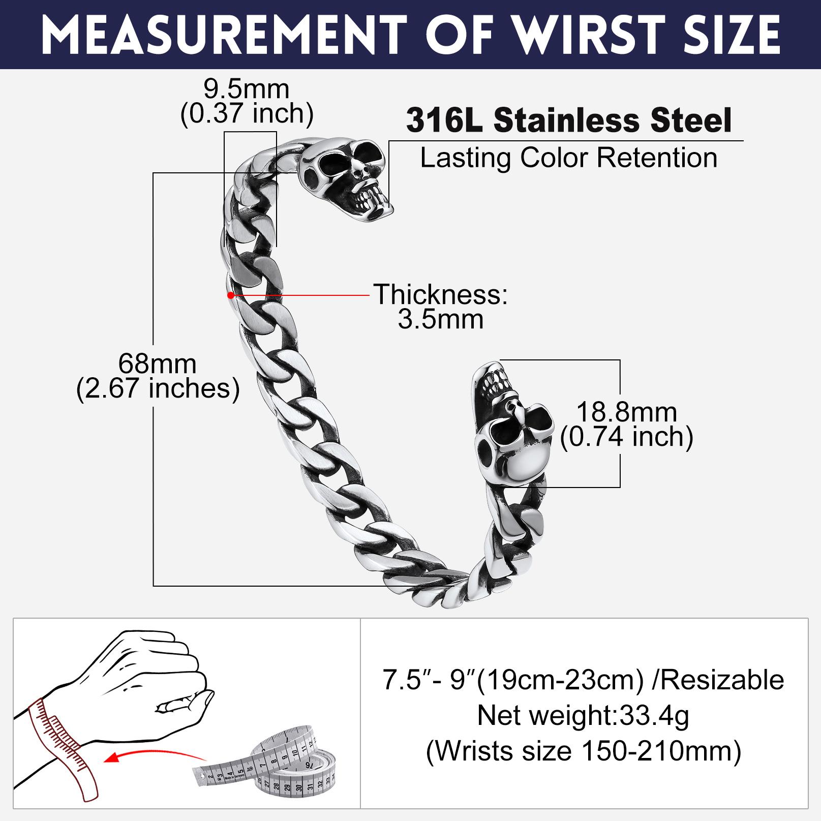 FaithHeart Twin Skull Cuff Bracelet for Unisex Stainless Steel