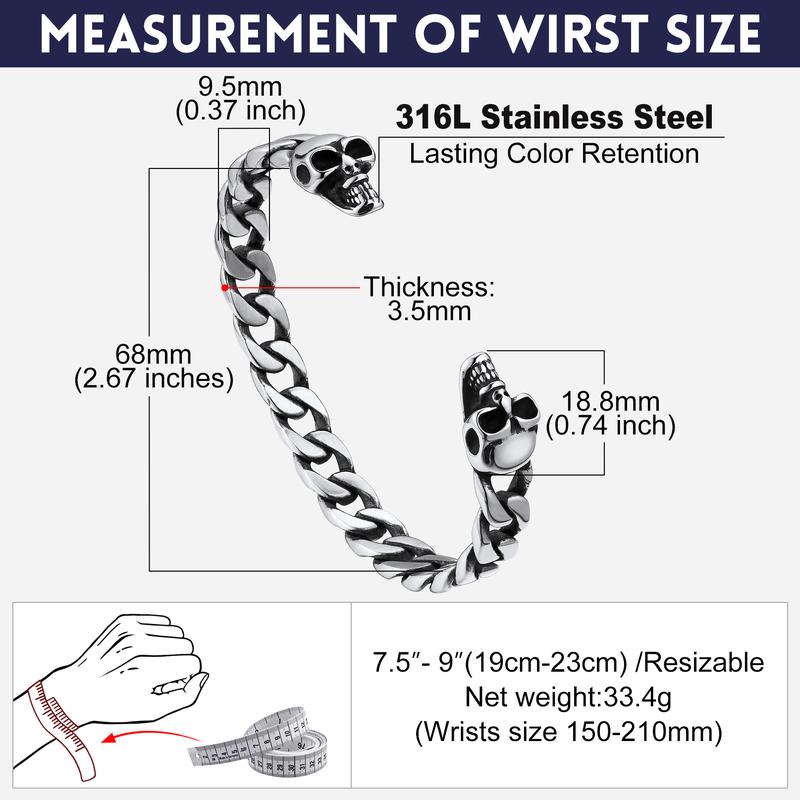 FaithHeart Twin Skull Cuff Bracelet for Unisex Stainless Steel