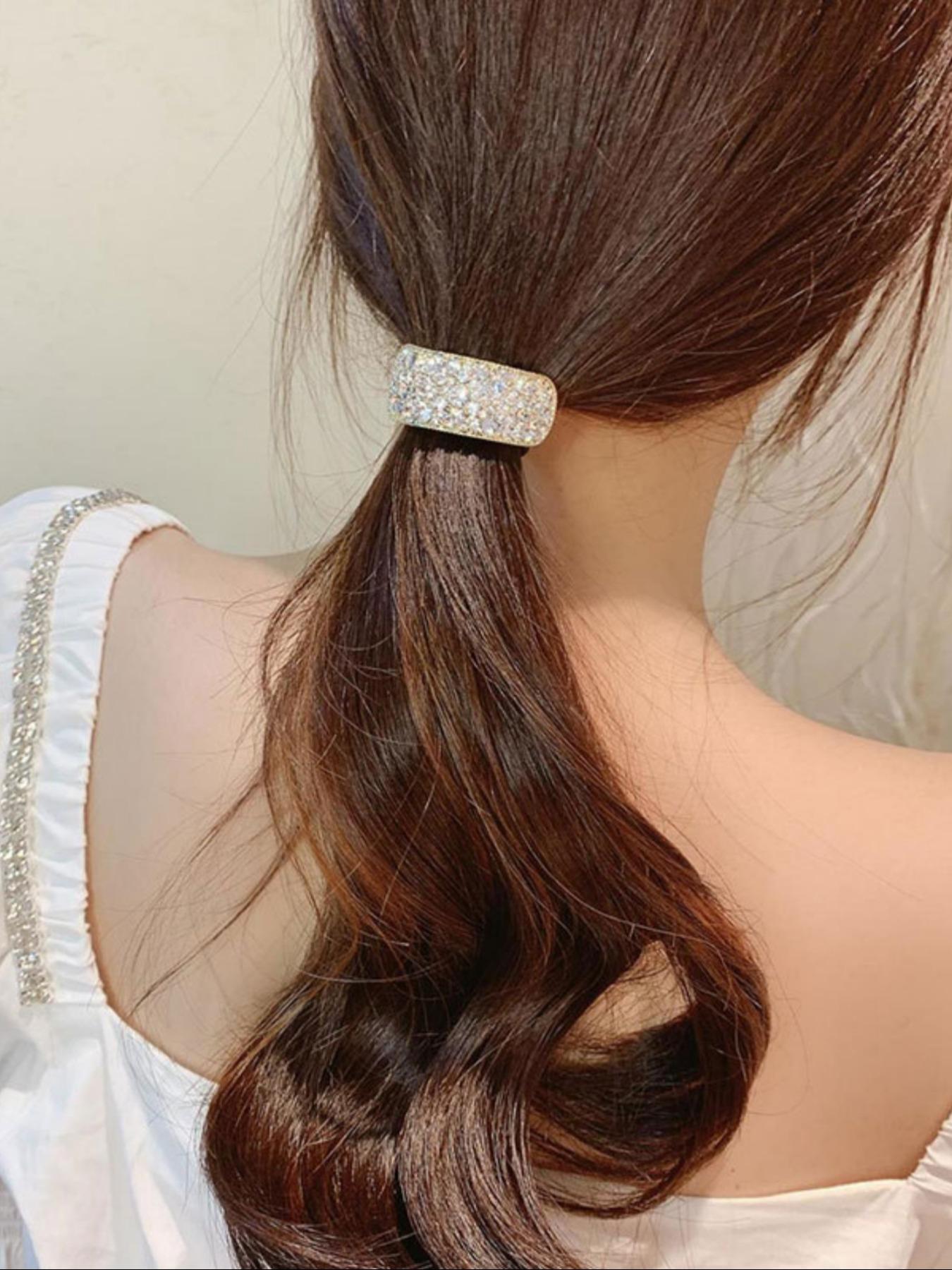 2 Sparkling Rhinestone Hair Ties, Durable Elastic Bands for Strong Hold, Stylish Hair Accessories to Enhance Your Look, Ponytail Hairstyle, Messy Bun