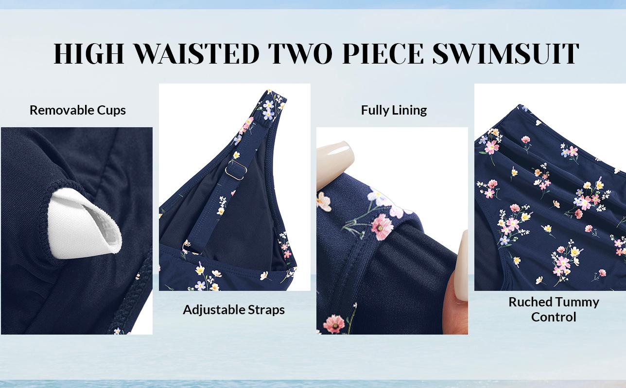 Yonique High Waisted Two Piece Swimsuit-Womens Bikini Set Tummy Control Bathing Suit Modest Full Coverage Bikini