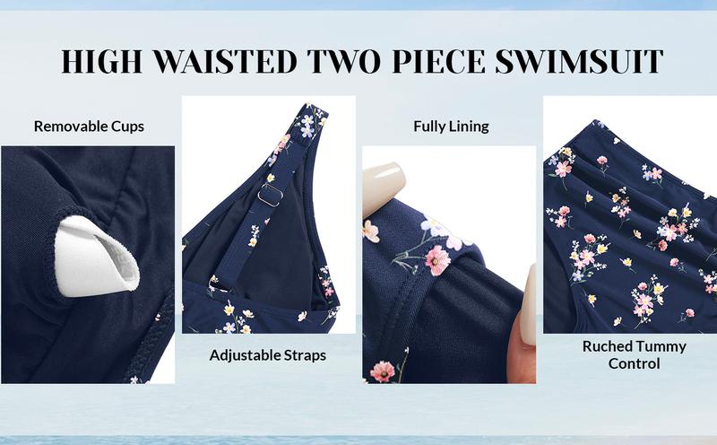 Yonique High Waisted Two Piece Swimsuit-Womens Bikini Set Tummy Control Bathing Suit Modest Full Coverage Bikini